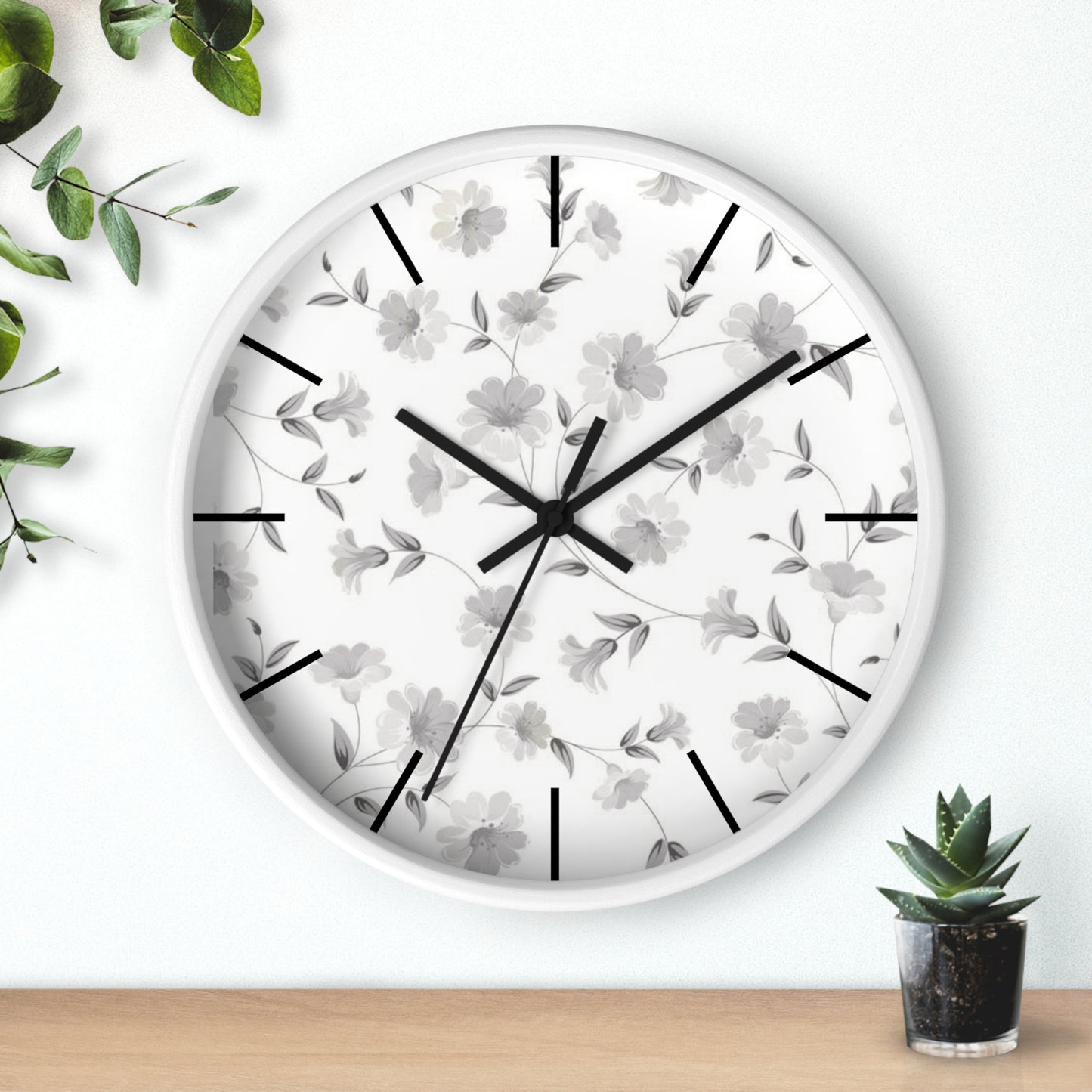GREY FLORAL CLOCK