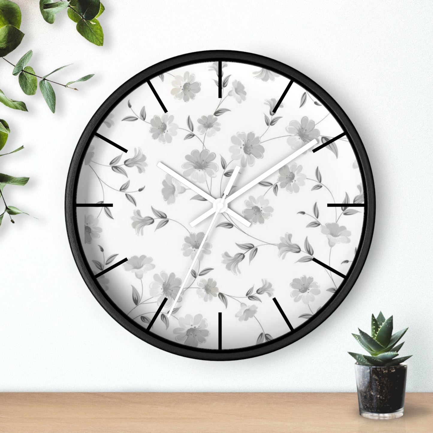 GREY FLORAL CLOCK