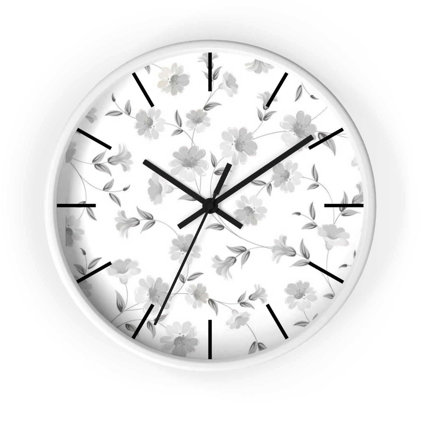 GREY FLORAL CLOCK