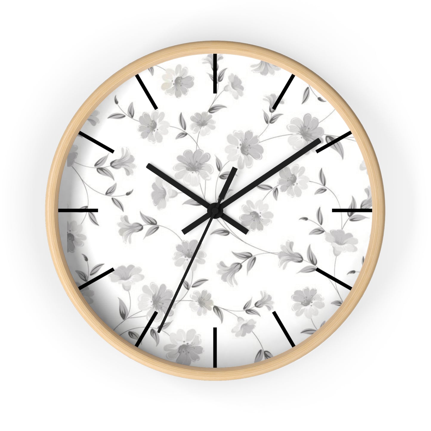 GREY FLORAL CLOCK