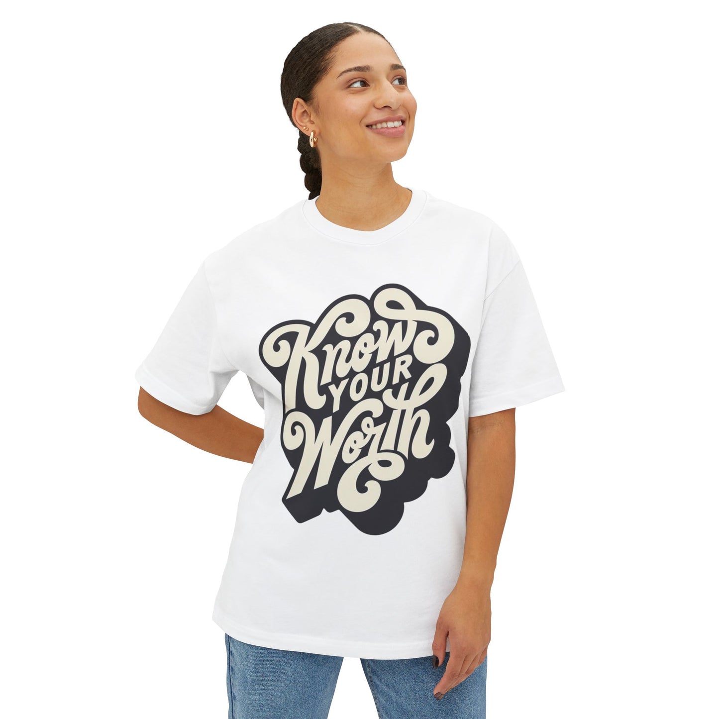 KNOW YOUR WORTH Unisex Oversized Boxy Tee