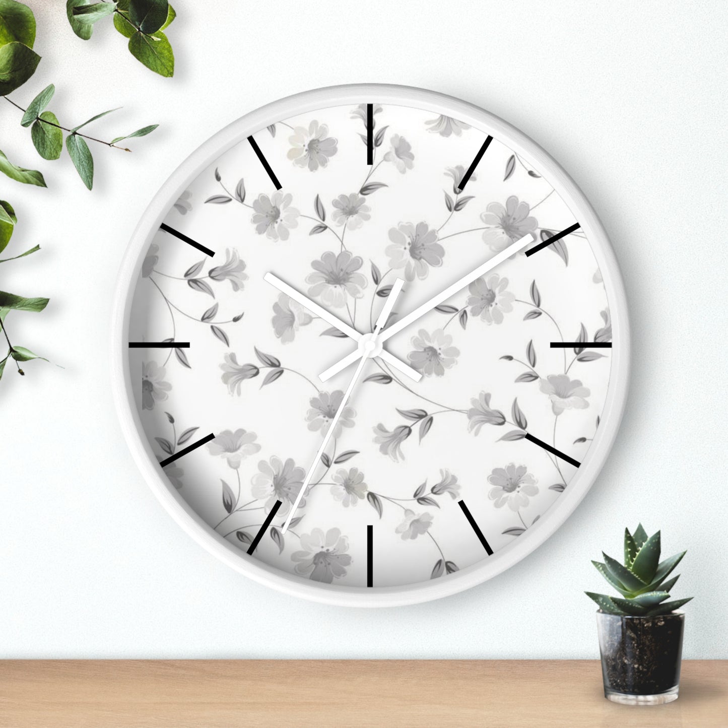 GREY FLORAL CLOCK