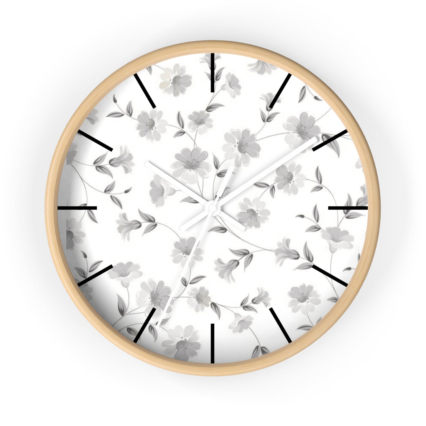 GREY FLORAL CLOCK