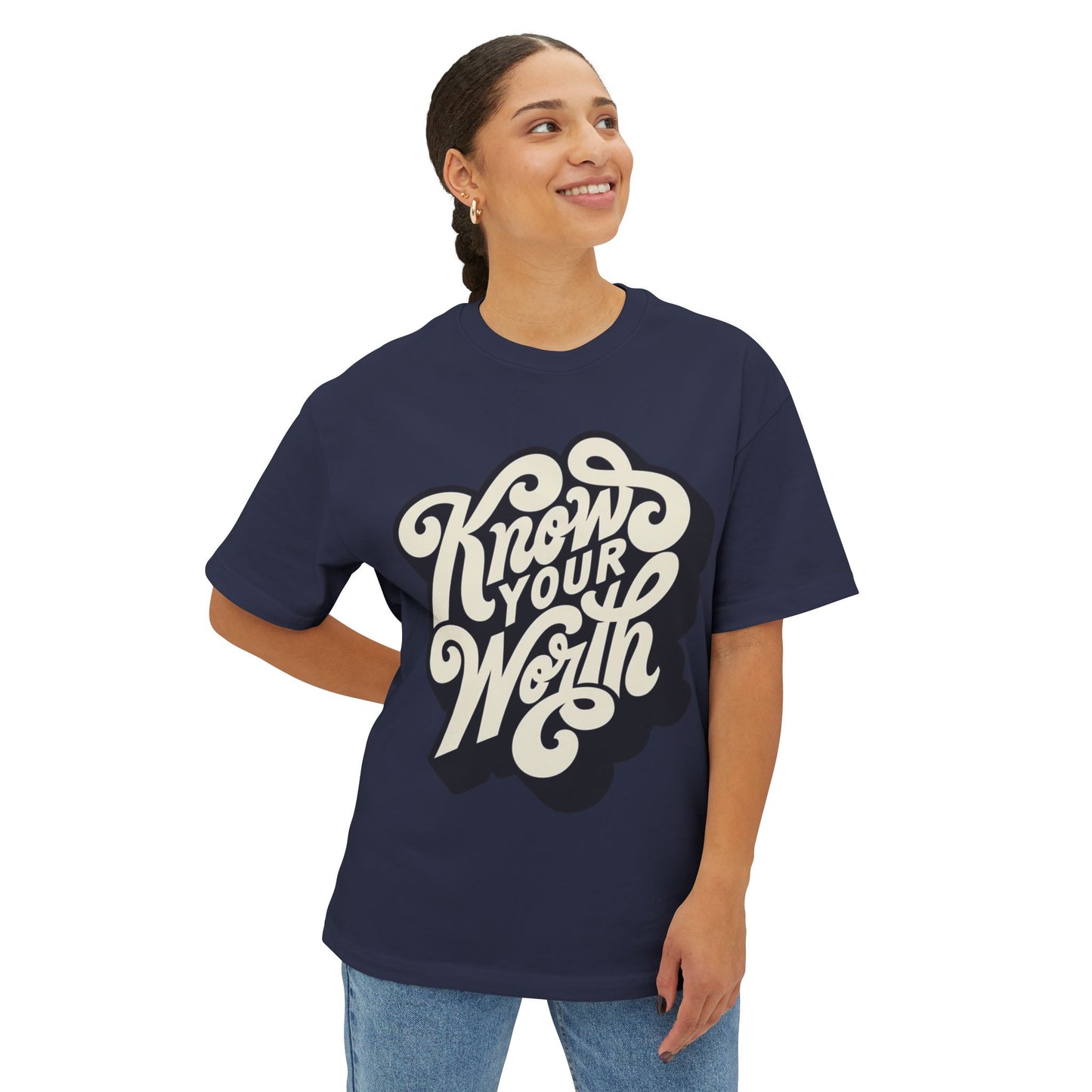 KNOW YOUR WORTH Unisex Oversized Boxy Tee