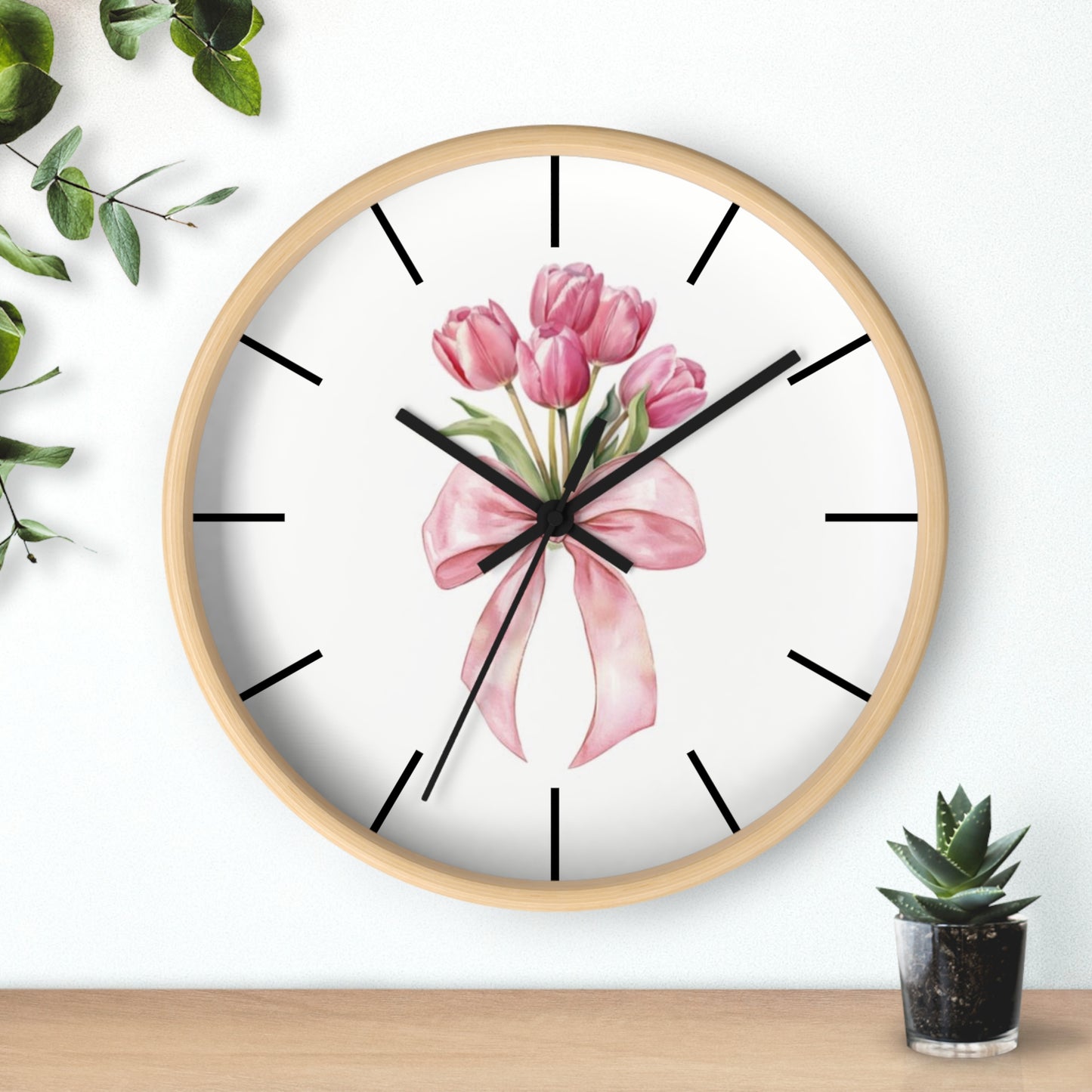 TULIP BOW BOUQUET WALL CLOCK