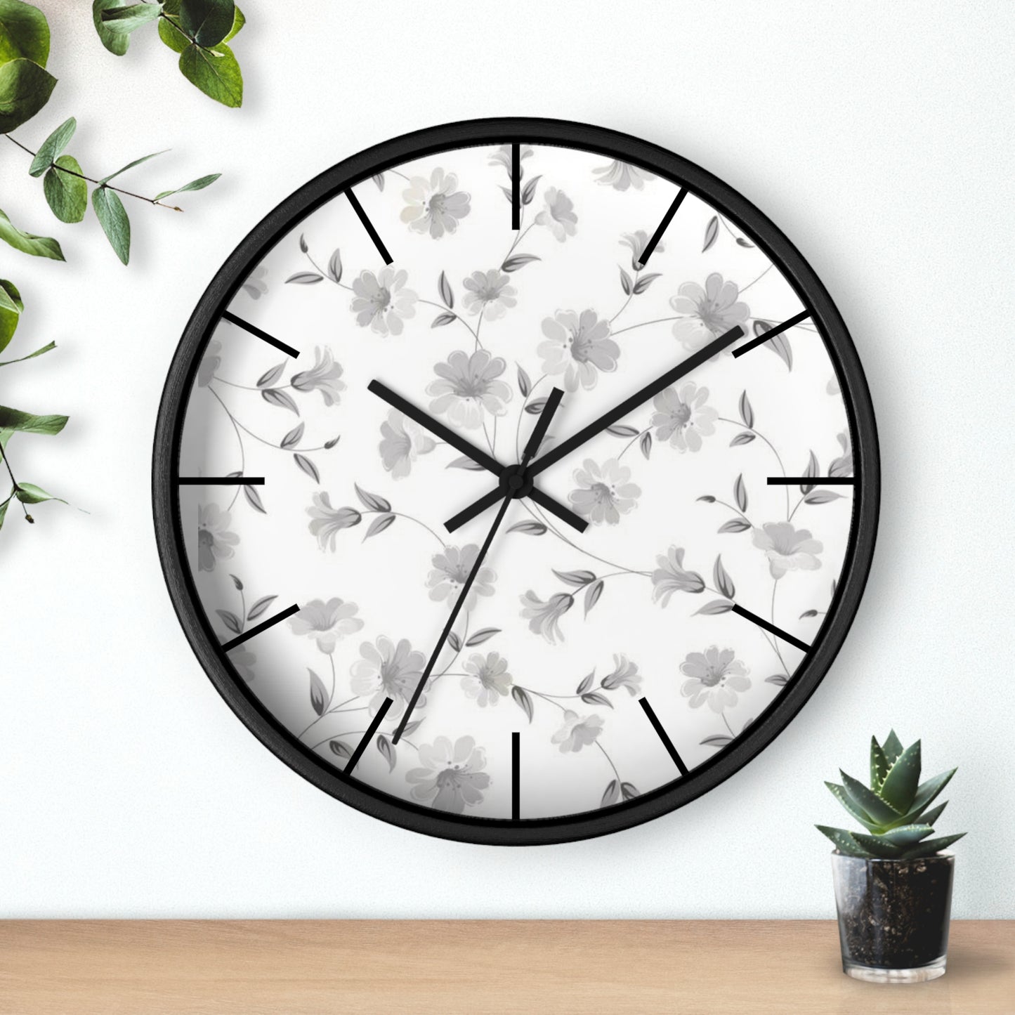 GREY FLORAL CLOCK