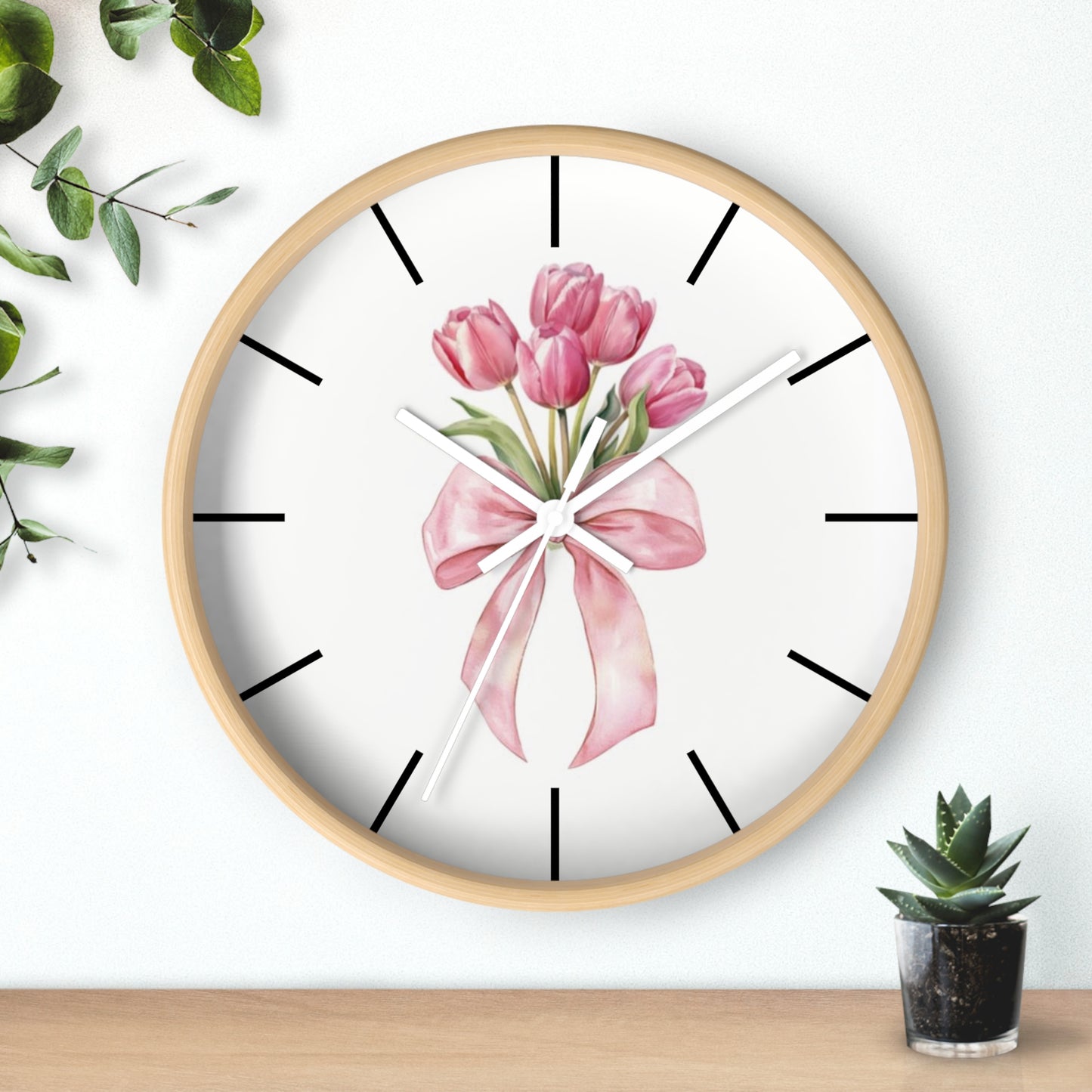 TULIP BOW BOUQUET WALL CLOCK