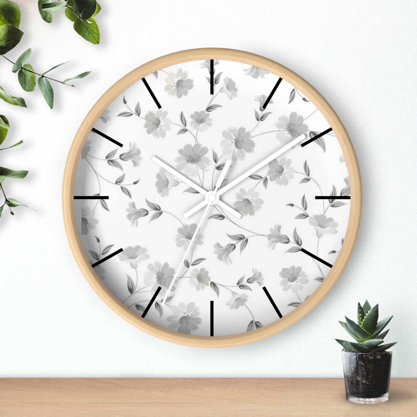 GREY FLORAL CLOCK