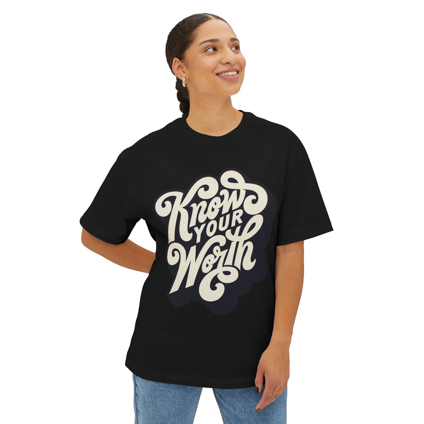 KNOW YOUR WORTH Unisex Oversized Boxy Tee