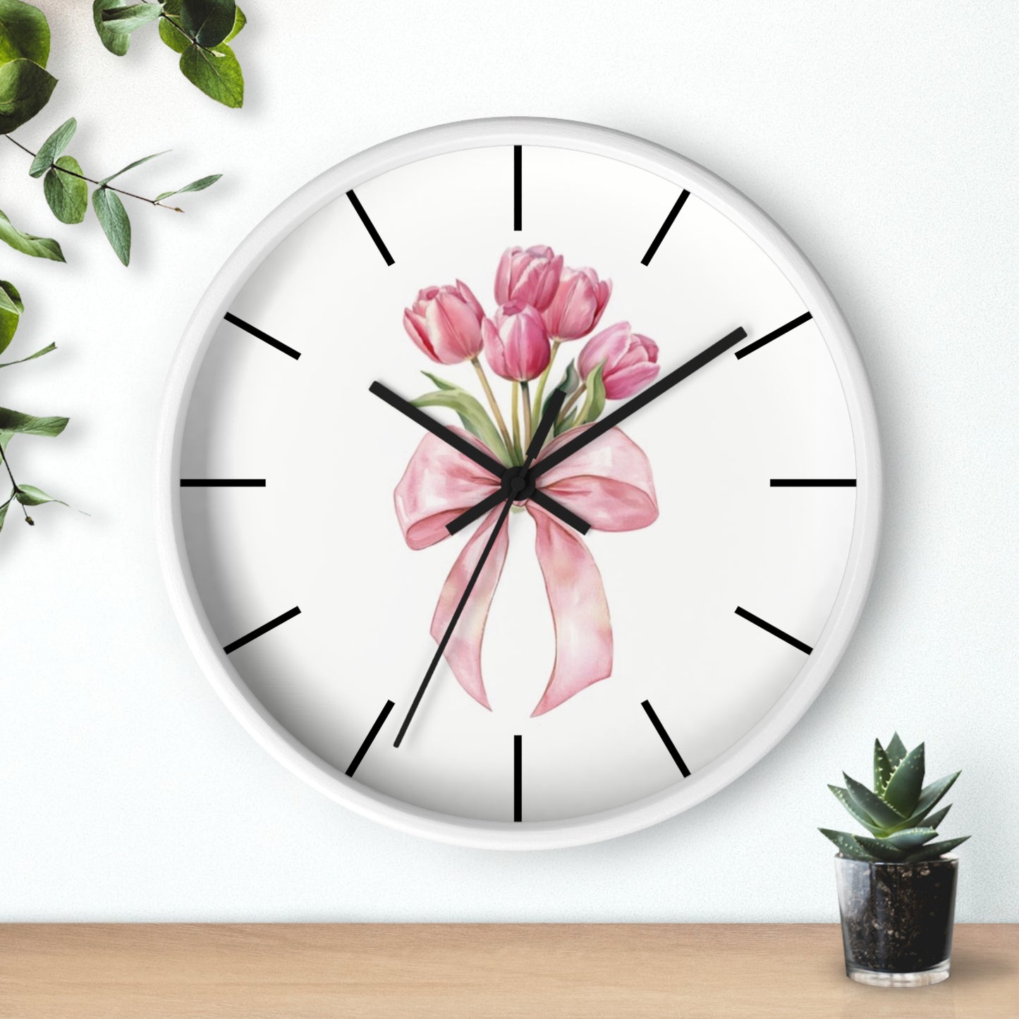 TULIP BOW BOUQUET WALL CLOCK