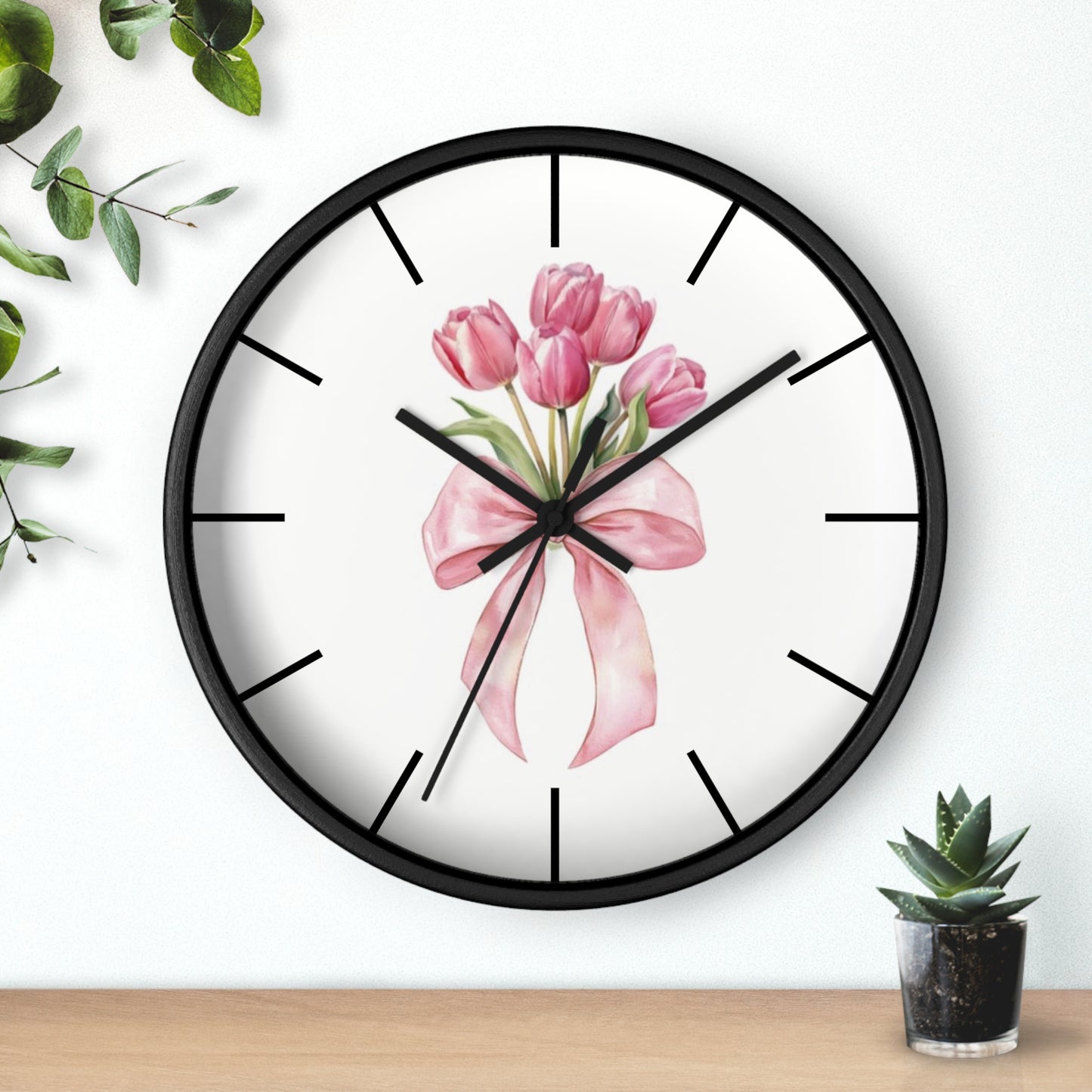 TULIP BOW BOUQUET WALL CLOCK