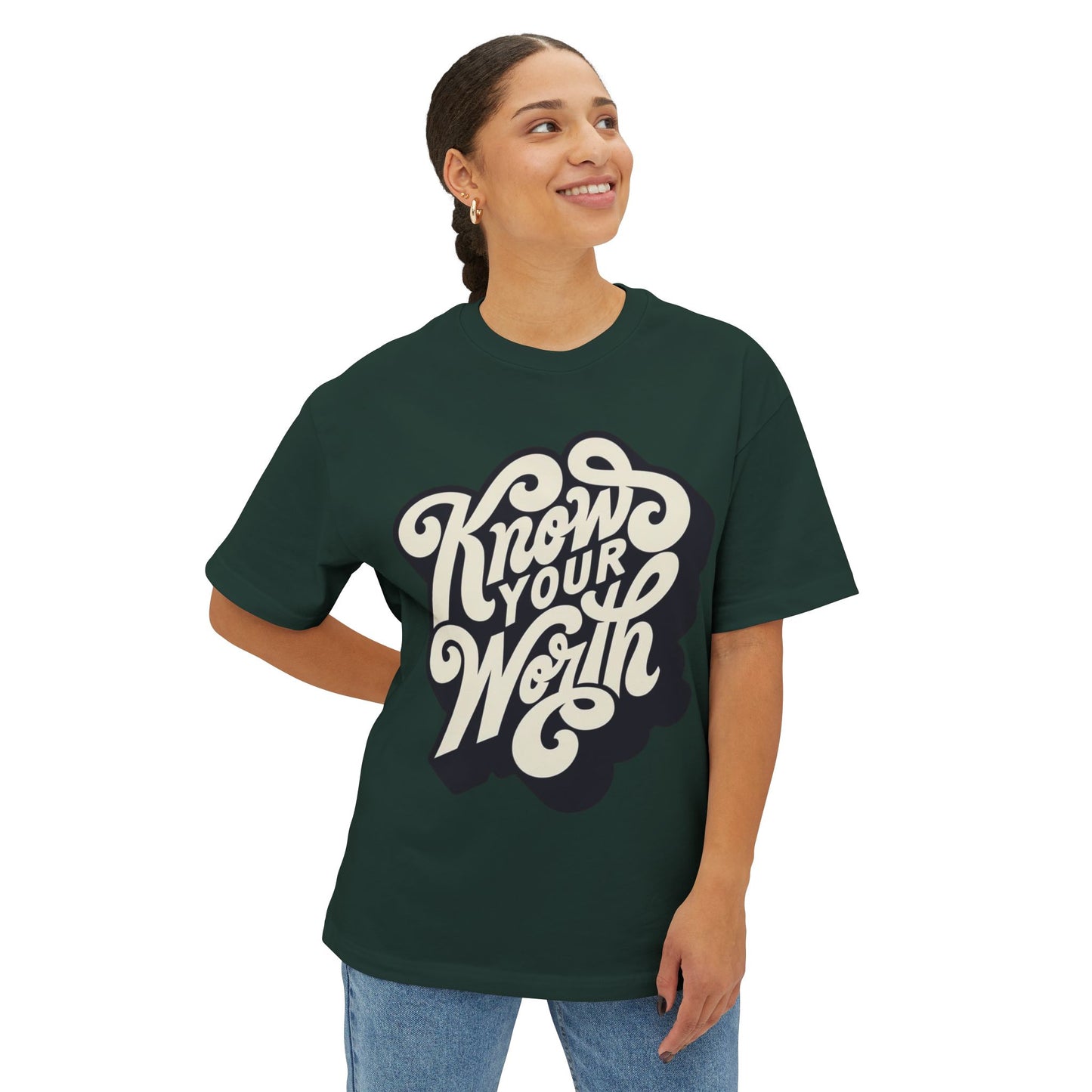 KNOW YOUR WORTH Unisex Oversized Boxy Tee