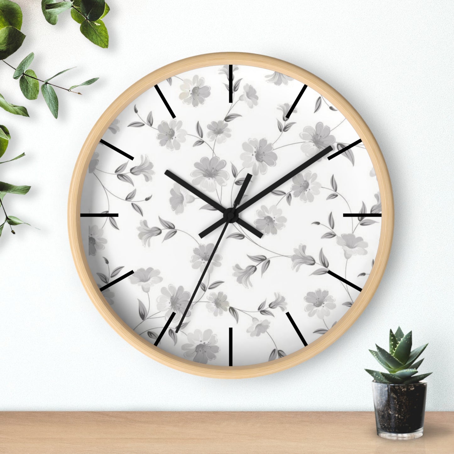 GREY FLORAL CLOCK